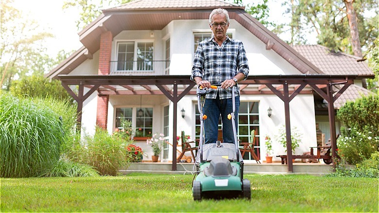 Person mowing a new lawn