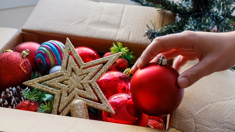 Christmas ornaments in a box