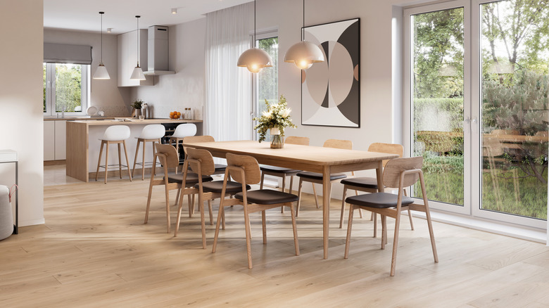 Dining set on light wooden floor