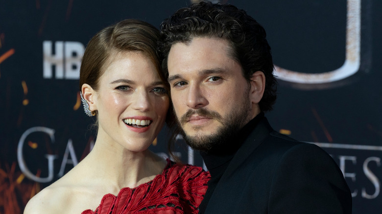 rose leslie and kit harington at a premier