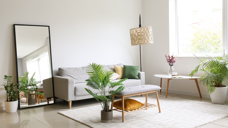 living room with gray sofa 