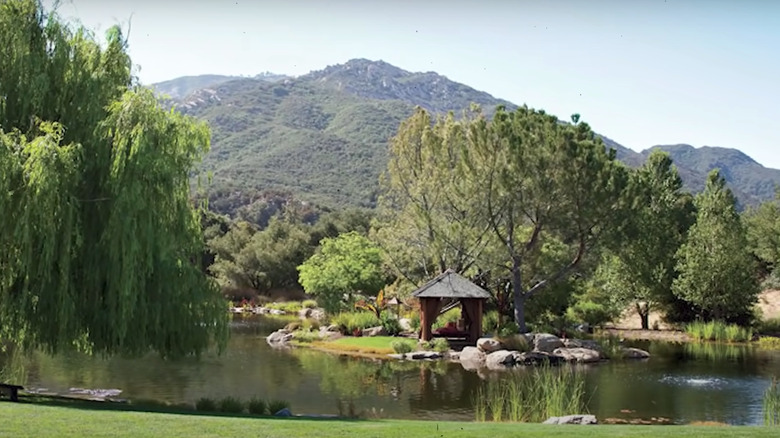 Lake at Will Smith's mansion with gazebo