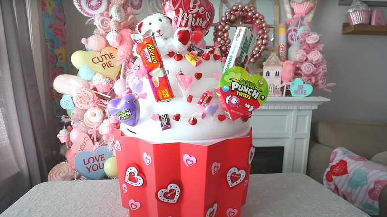 Valentine's Day cupcake decor on a table