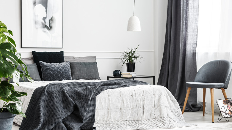 Gray and white textured bedroom