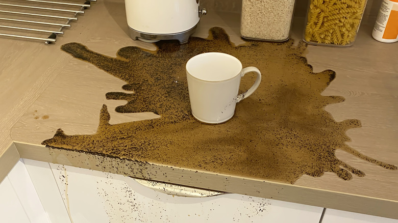 Coffee spill on countertop