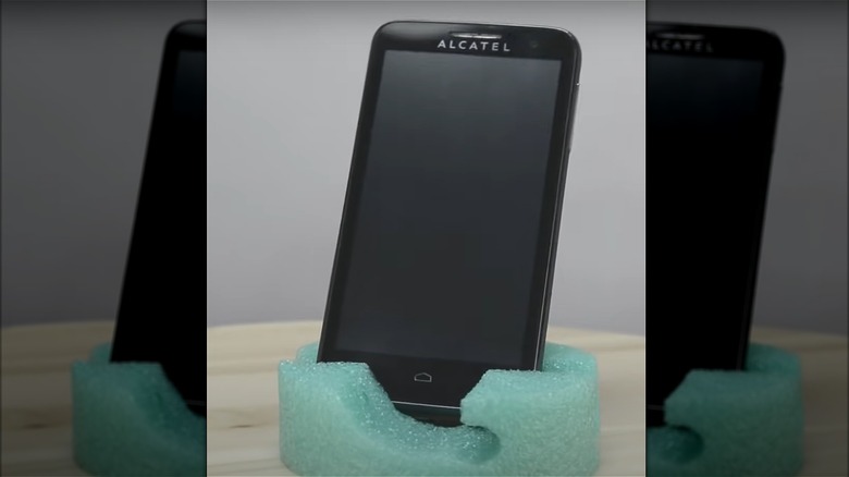 Phone in pool noodle holder