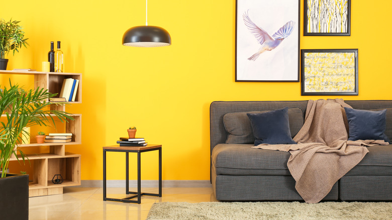 living room with yellow wall