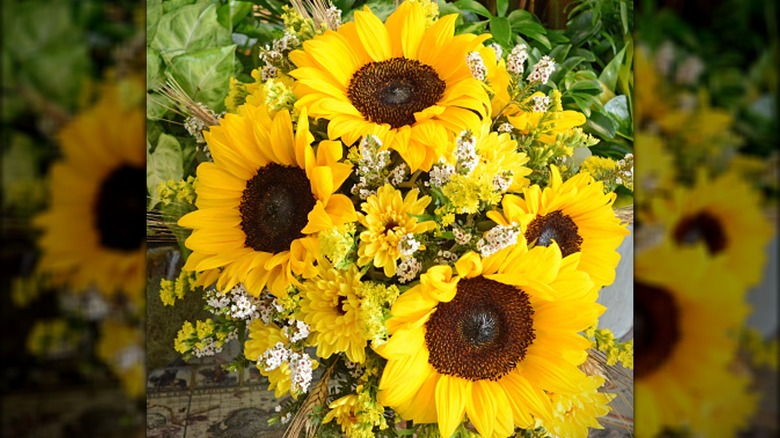 Cut sunflower centerpiece