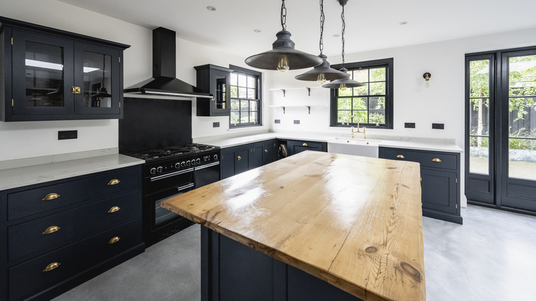 Black kitchen with custom island