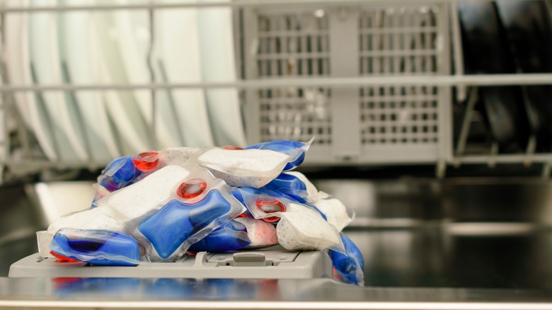 Stack of pods in dishwasher