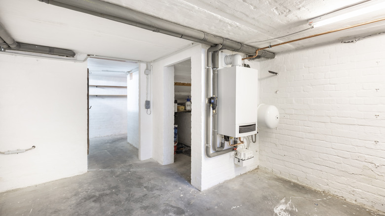 Unfinished basement with exposed pipes