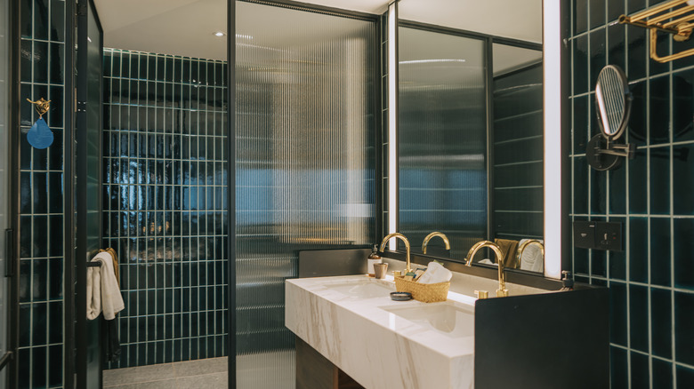 glass tile in bathroom and shower