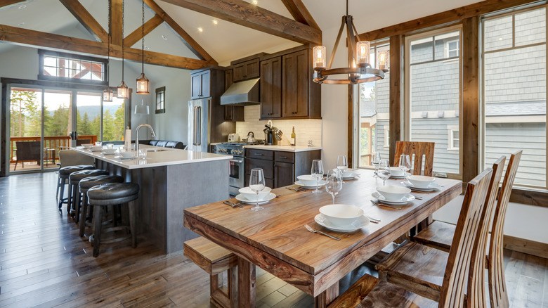 large rustic kitchen diner with island