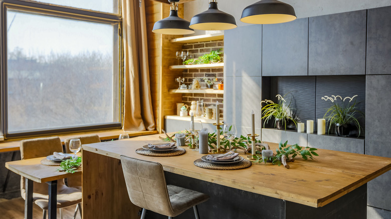 wooden island breakfast bar