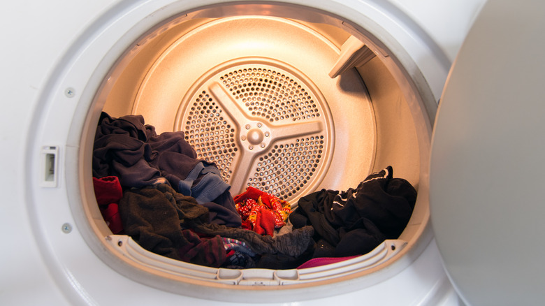 wet clothes in dryer