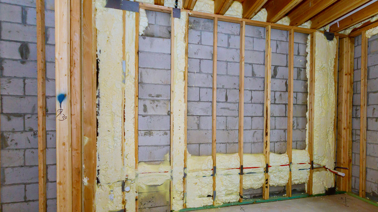 Foam insulation added to basement