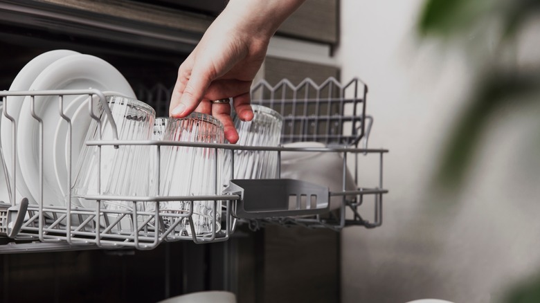 Glass placed on dishwasher rack