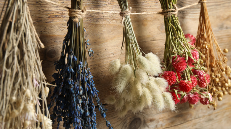 flowers hanging to dry