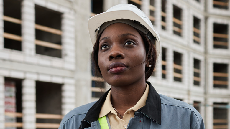 woman wearing hard hat