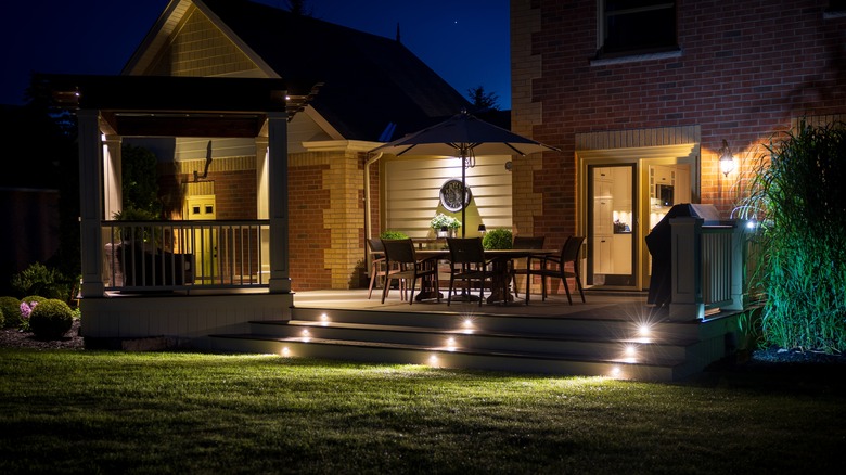 Backyard with home lighting