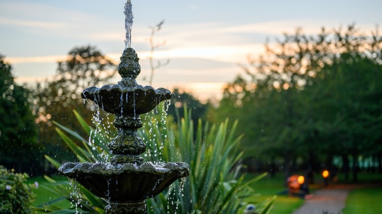 Water feature outside along path