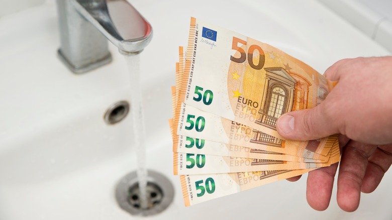 Euros next to sink