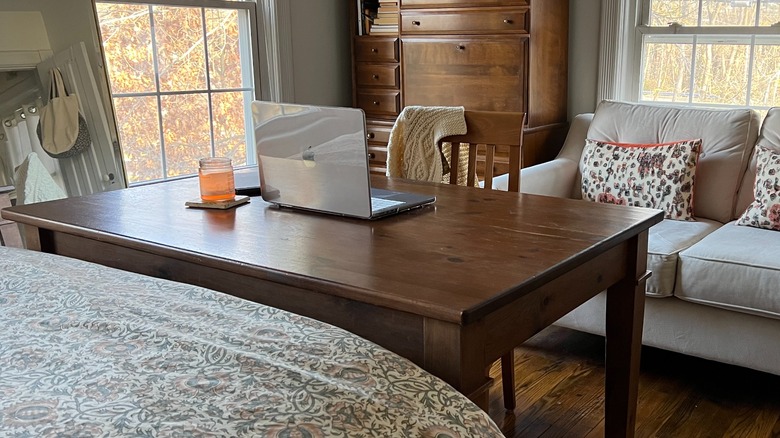 Pine table in home office