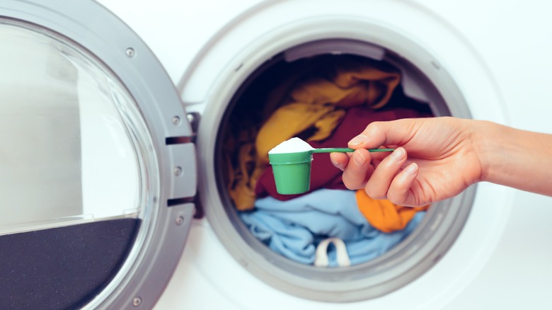 Overflowing powder detergent near washer