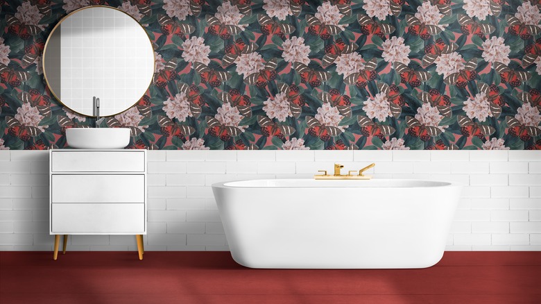 floral wallpaper in bathroom