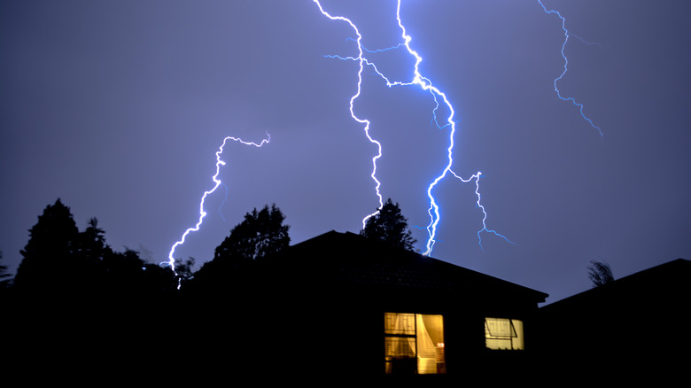 lightning behind house