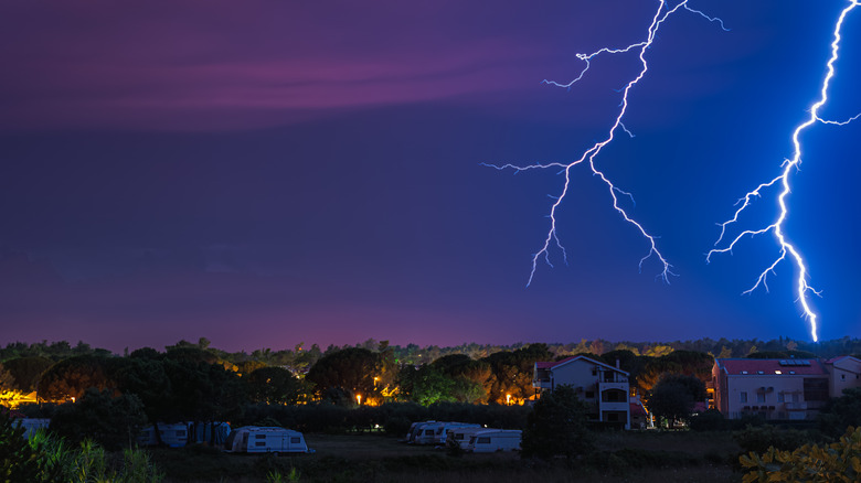 lightning strikes in the sky