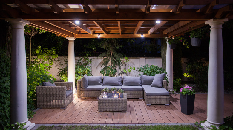pergola with decking and lights