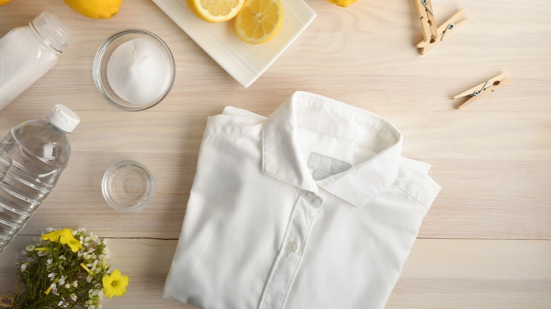 White shirt, lemon, and salt