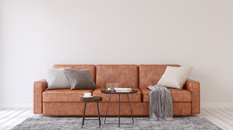 styled brown leather couch