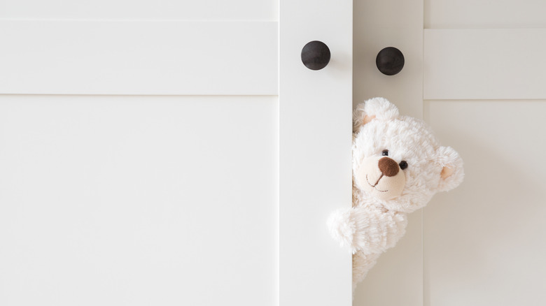 Teddy bear in armoire