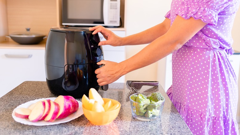 Air fryer on kitchen island