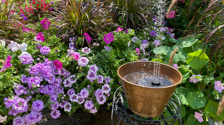 Copper flower pot turned fountain