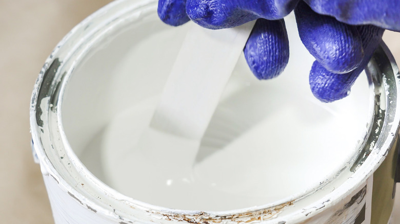 person mixing limewash in a bucket