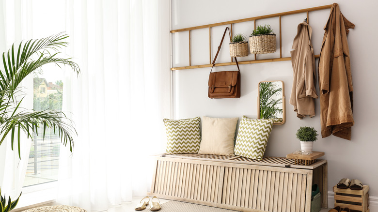 styled bench with plants