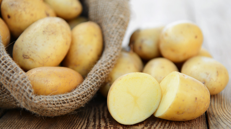 Potatoes in a canvas bag