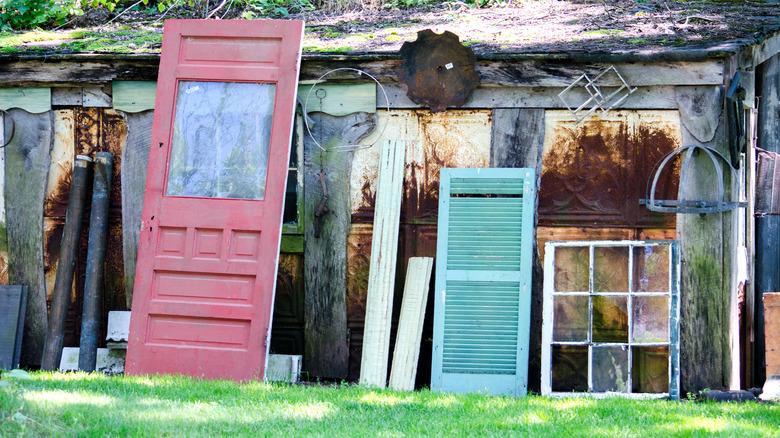 Salvaged building materials outdoors