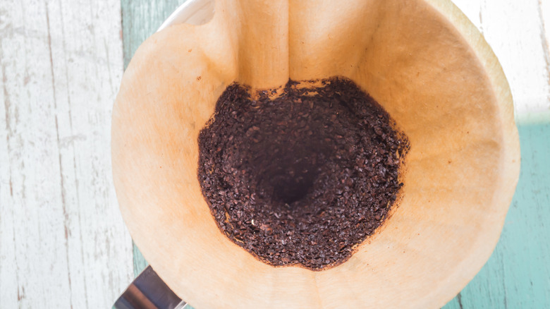 Coffee grounds in filter