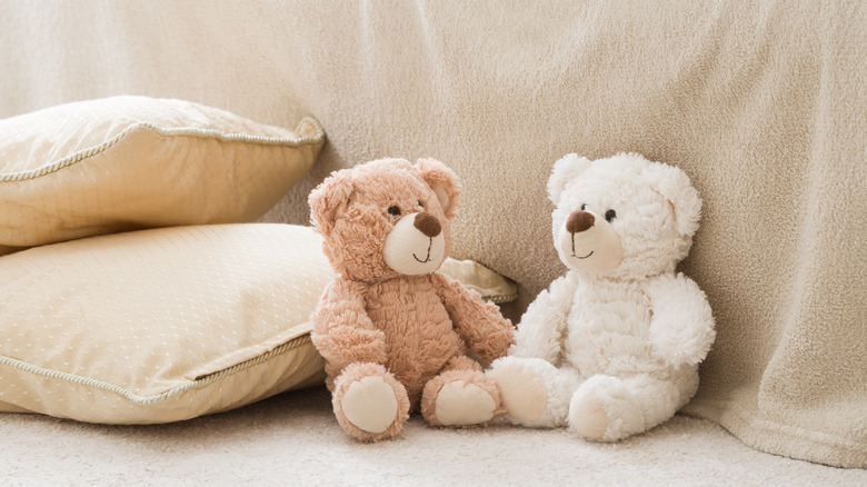 Teddy bears and throw pillows
