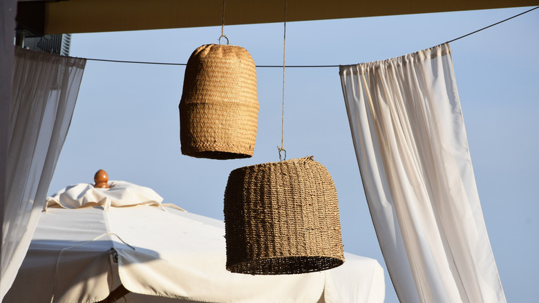 floating curtain and baskets on wire