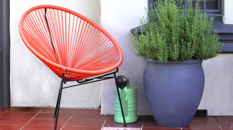 Large flower pot near chair