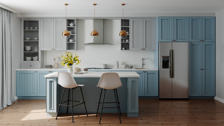 blue and white kitchen interior