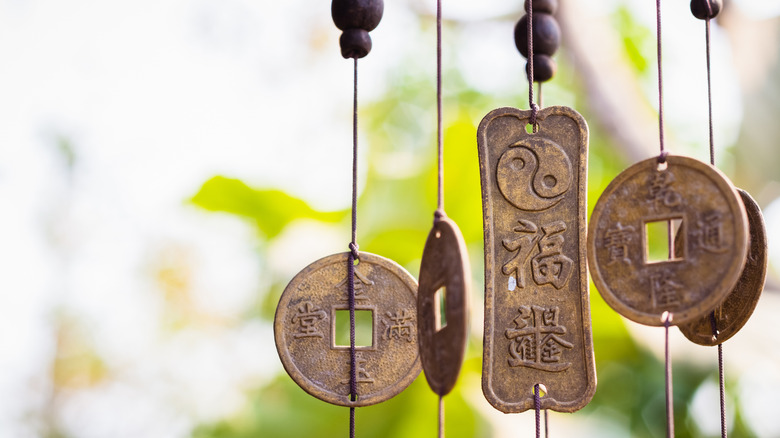 chinese coins hung as chimes