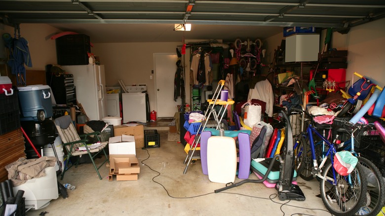 Messy disorganized garage