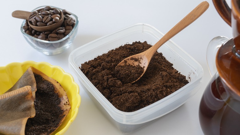 Coffee grounds in a container