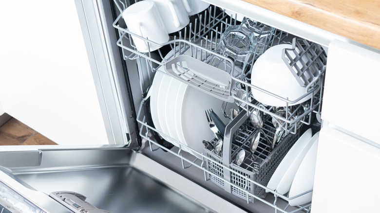 Open dishwasher clean dishes